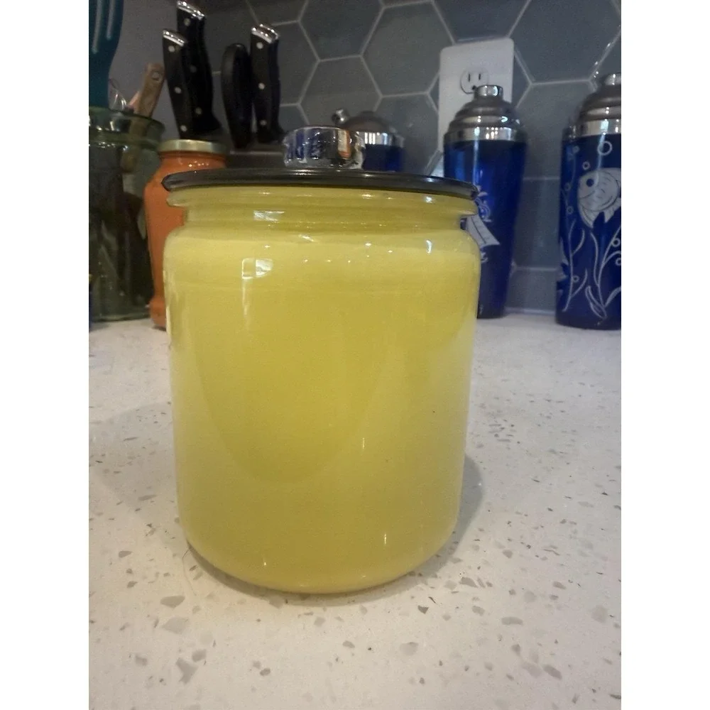 Anchor Hocking Mid Century Hand Painted Yellow Black Flower 5